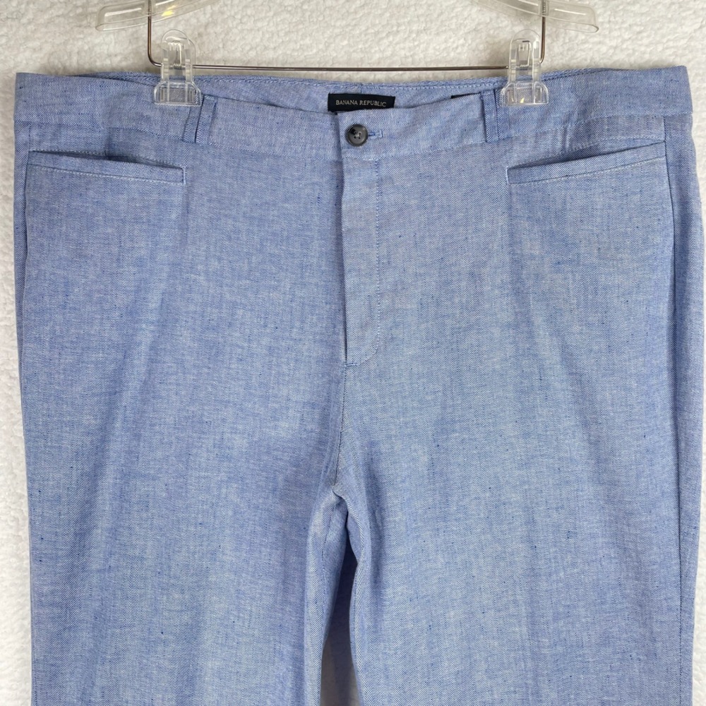 Banana Republic Logan Crop Blue Linen Blend Pants Womens 20S Short Straight Leg